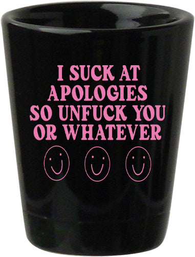 Apologies 1.5 oz black shot glass