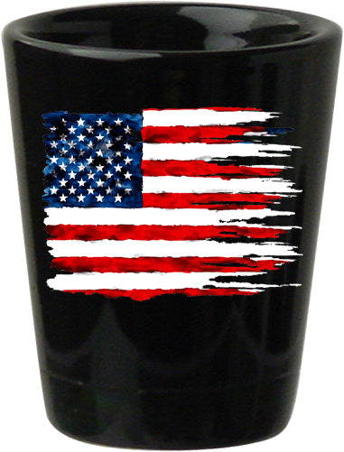 American Flag 1.5 oz black shot glass