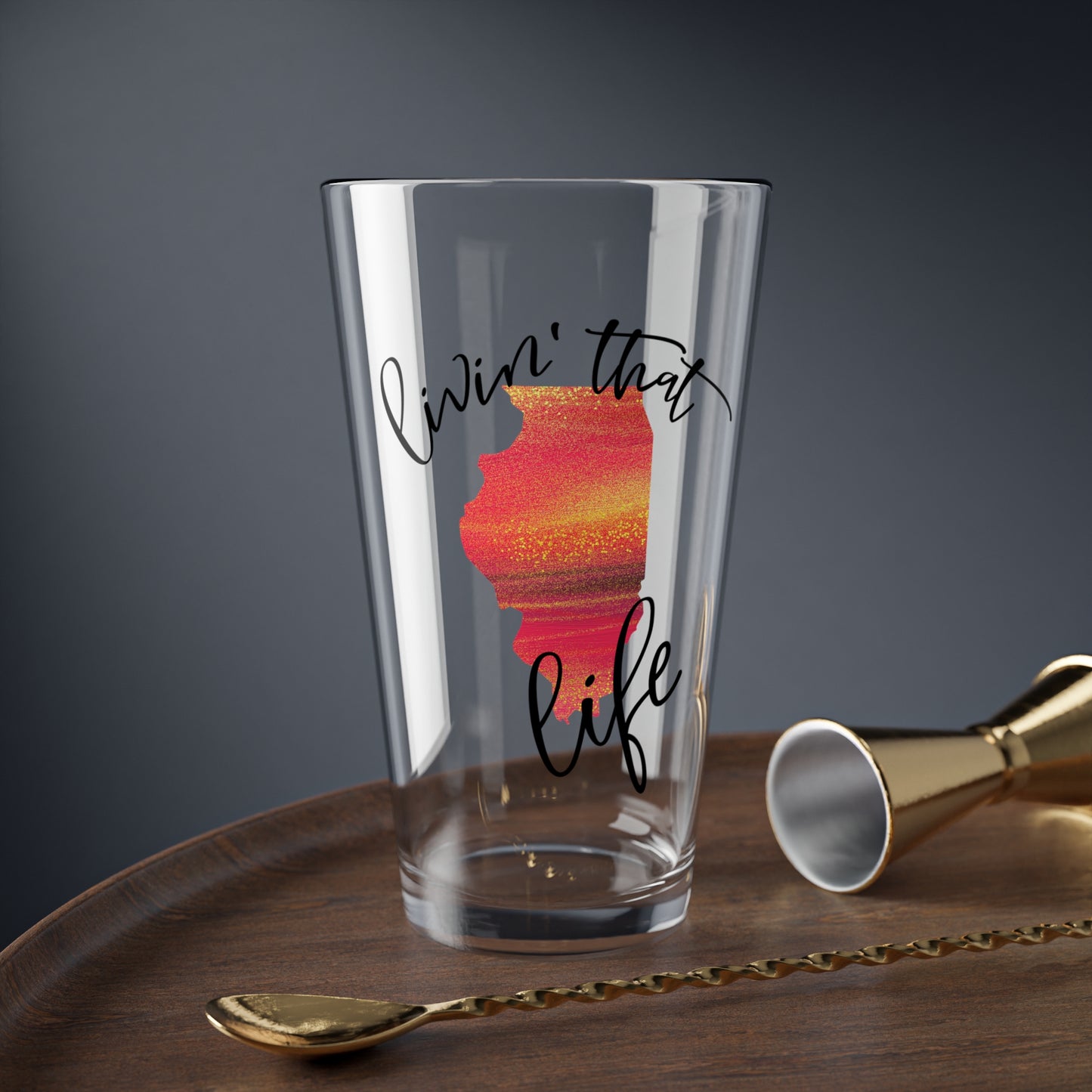 Livin' That Illinois Life 16oz Mixing Glass | Perfect for Cocktails & Celebrations