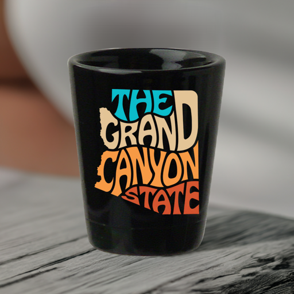 Arizona Word Art 1.5oz Black Ceramic Shot Glass
